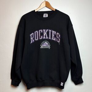VTG 90s LOGO 7 Large Black Colorado Rockies Baseball Graphic Crewneck Sweatshirt